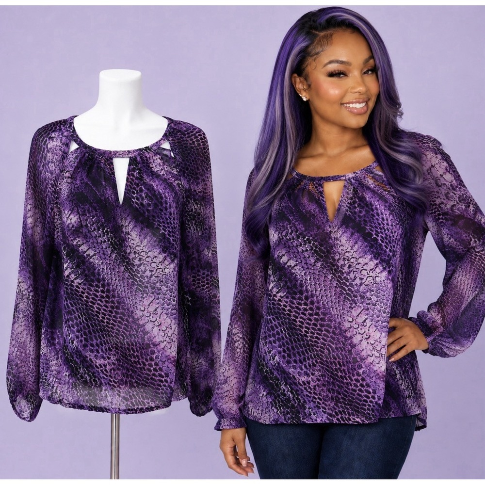 Large Jennifer Lopez Purple Snake Print Peep Top #1893*8 (JFT) - Picture 3 of 11